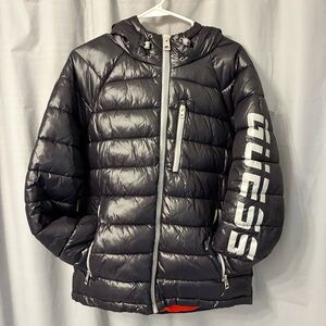 Guess Black Puffer Jacket with White Sleeve Logo